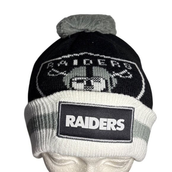 Raiders Pom Beanie Cap Black White NFL Licensed By Bud Light - Picture 1 of 6